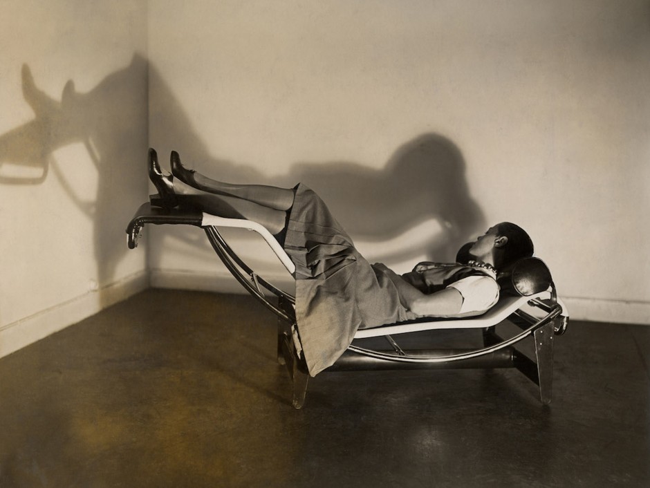 Charlotte Perriand on the B306 chaise longue (1928-29), designed by Le Corbusier, Pierre Jeanneret, and Perriand.