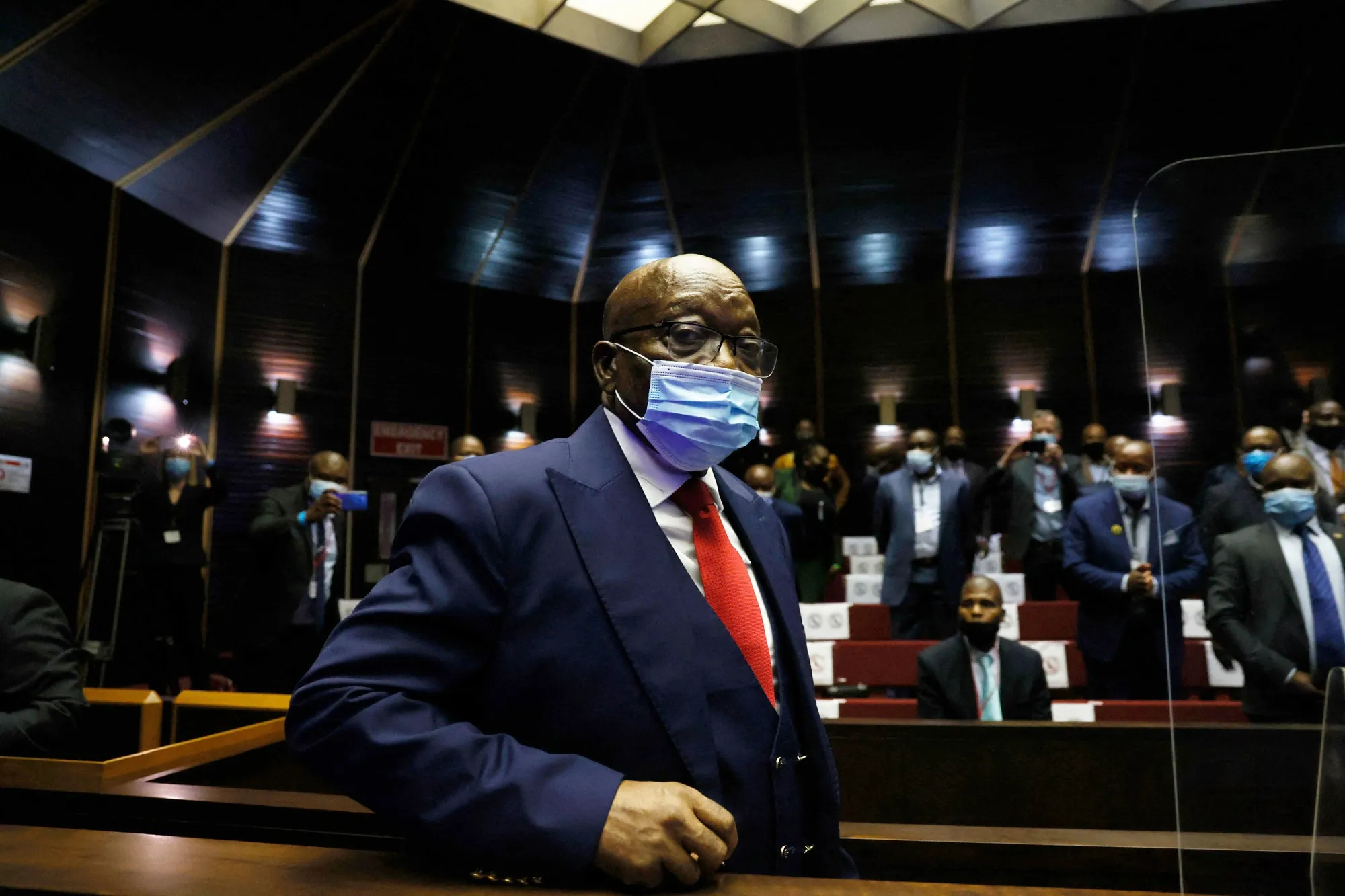 Jacob Zuma arrives at Pietermaritzburg High Court in Pietermaritzburg, South Africa, on May 26.
