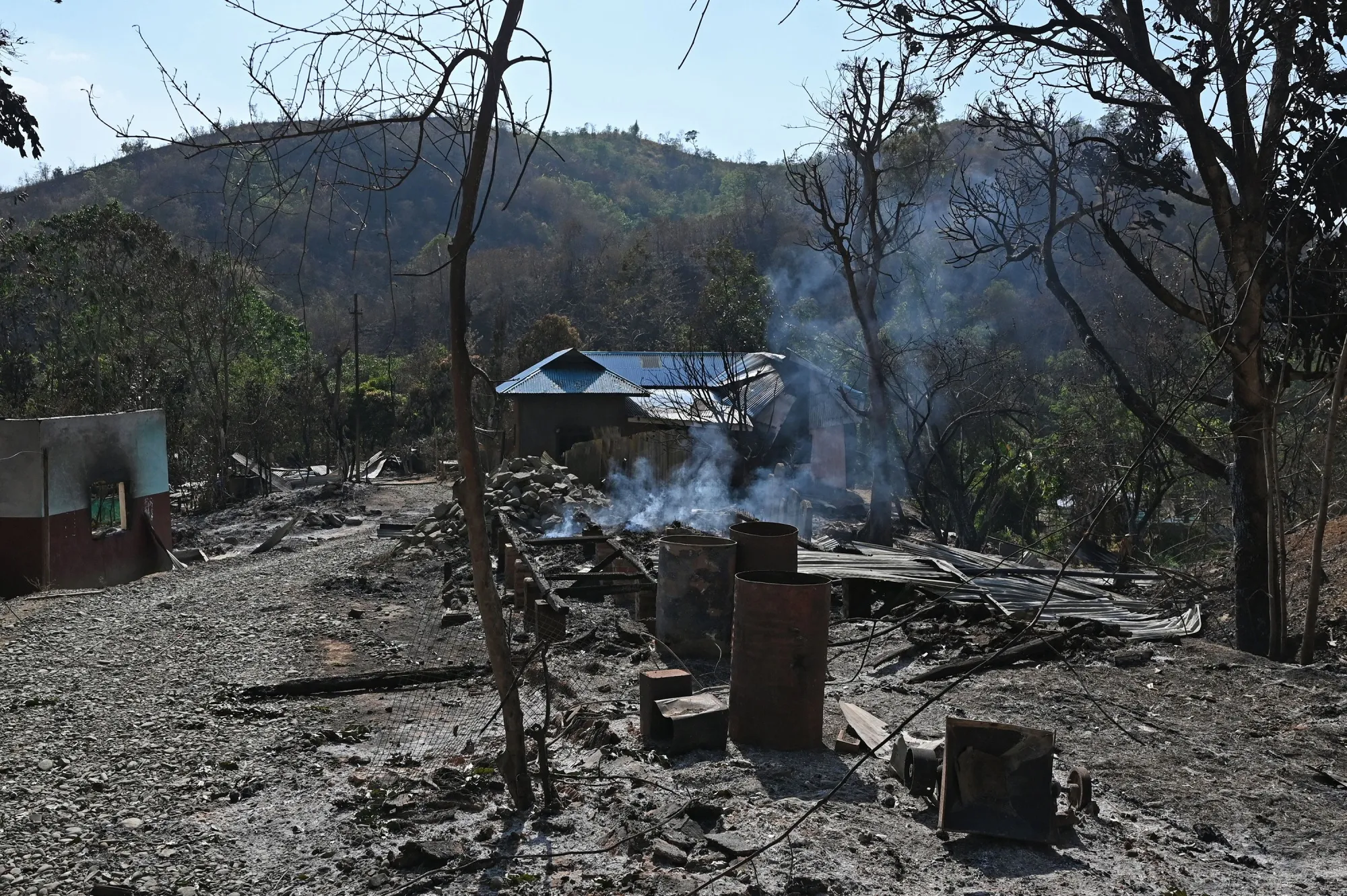 The remains of a house that was set on fire in Heiroklian village, in&nbsp;Manipur state,&nbsp;India, on May 8.