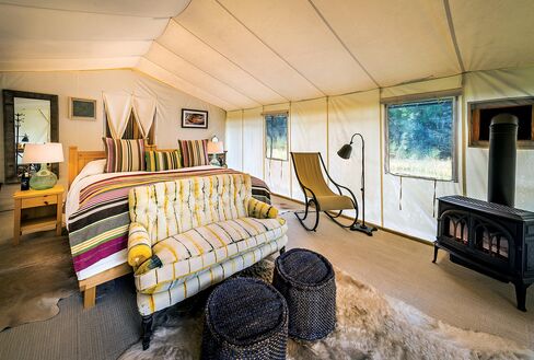Inside Dunton’s river tent.