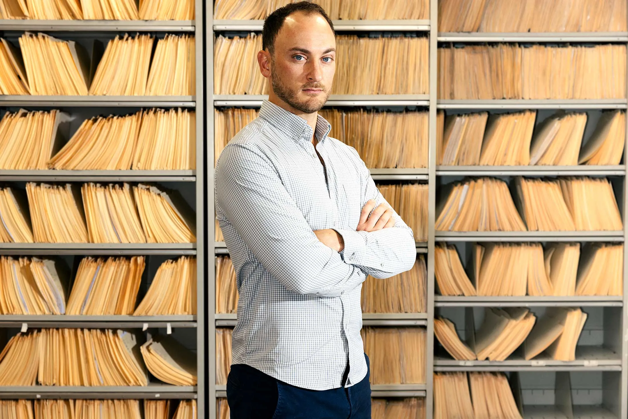 Lieberman in his office at New York Customs Brokers.