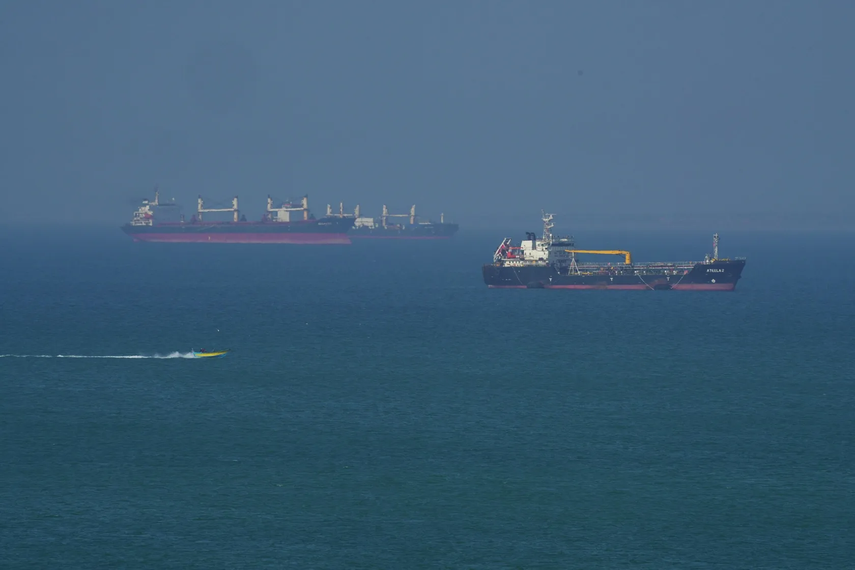 Cargo ships&nbsp;navigate&nbsp;the sea near Qeshm Island, Iran in the Strait of Hormuz on April 28.