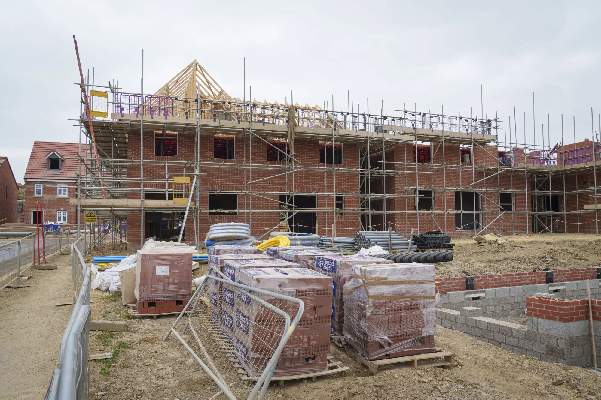 New build houses at a development under construction in Wakefield, UK.