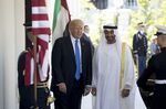 U.S. President Donald Trump, left, greets Mohammed Bin Zayed Al Nahyan, crown prince of Abu Dhabi, at the&nbsp;White House.