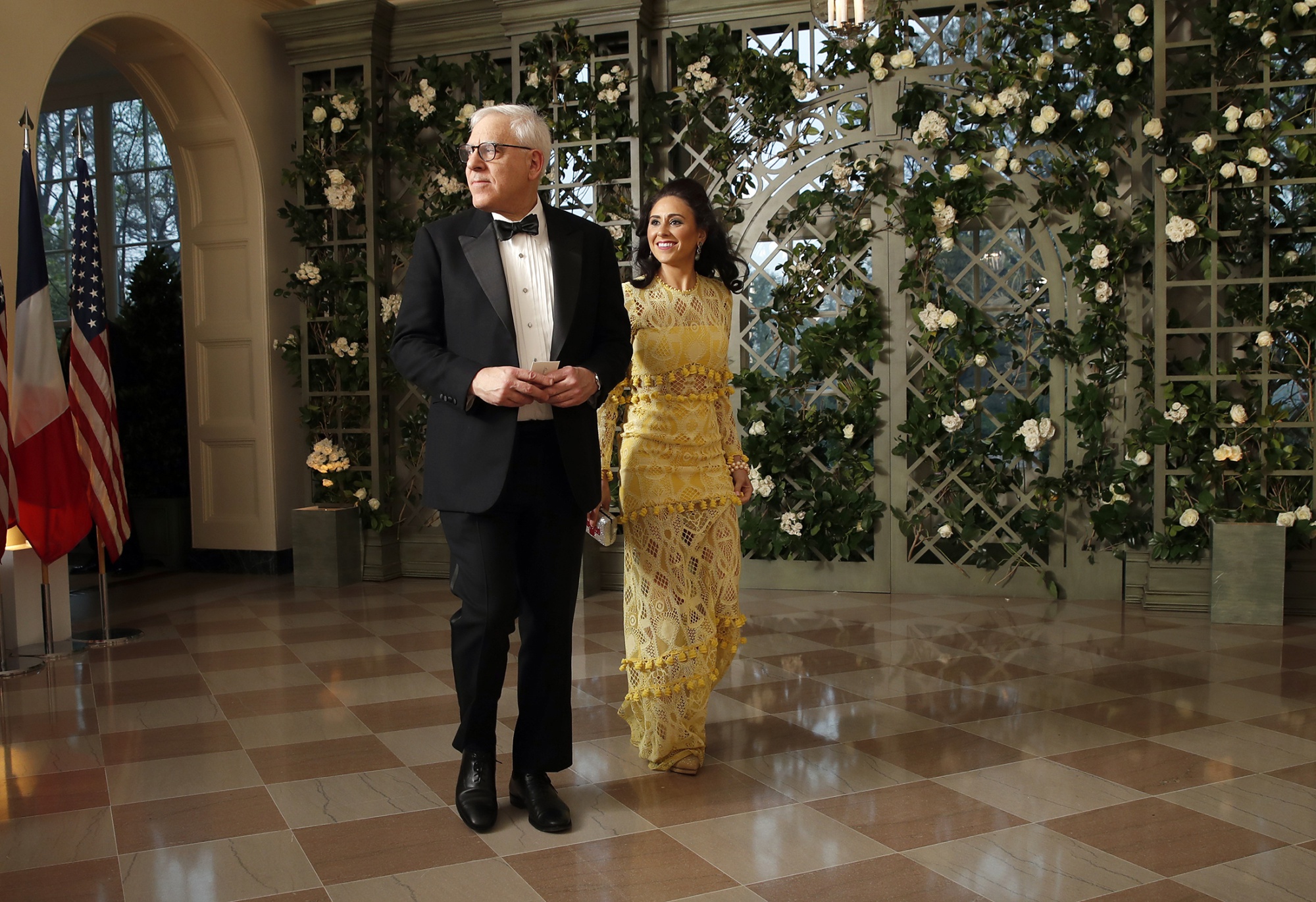 David Rubenstein and Gabrielle Rubenstein arrive for a State Dinner at the White House in 2018.