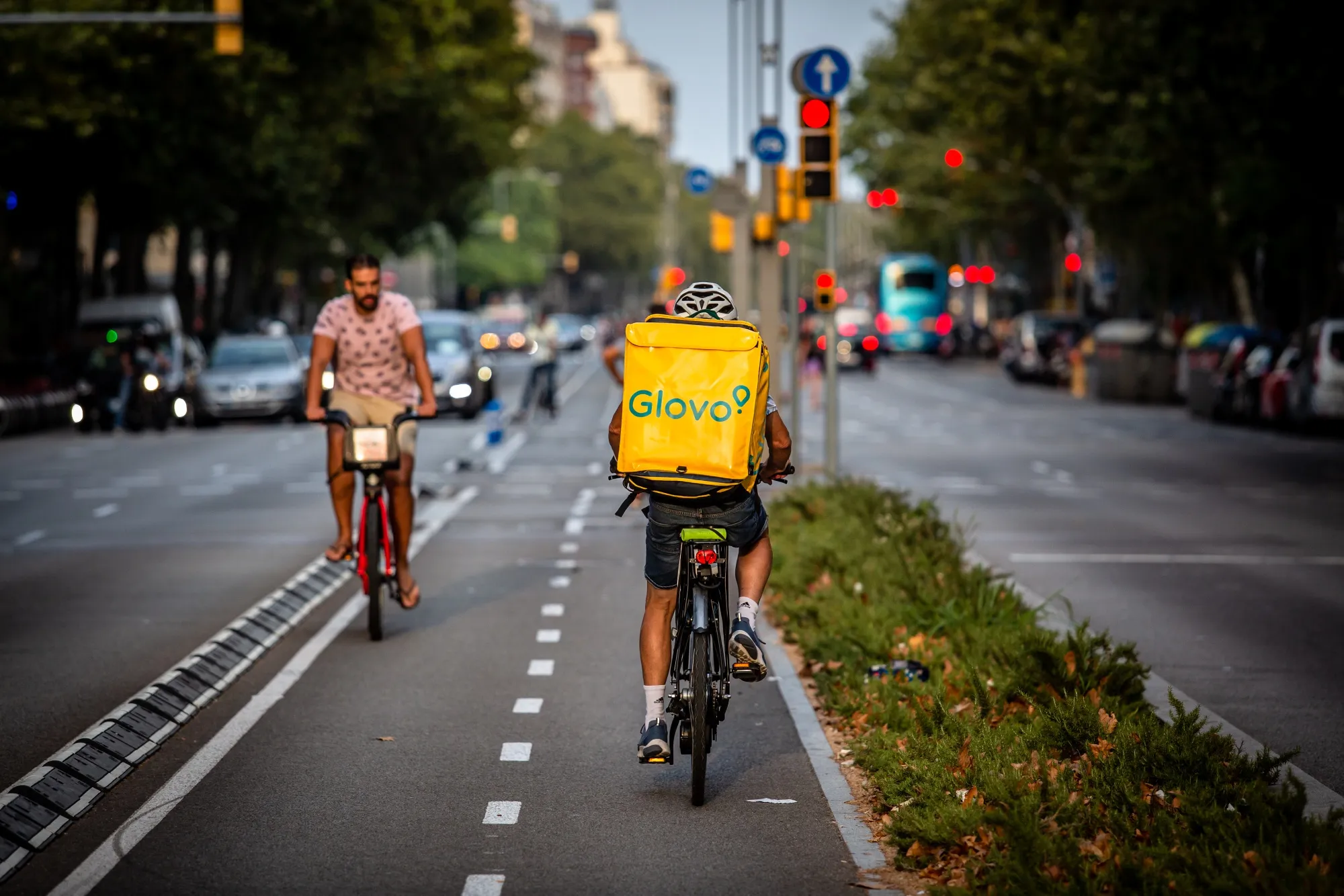 A courier for the delivery service Glovo in Barcelona, Spain.