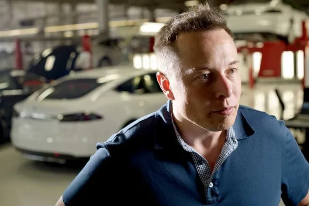 Elon Musk at the Tesla's assembly plant in Fremont, California on July 10, 2013