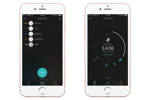The app includes fitness tracking and settings for various notifications.
