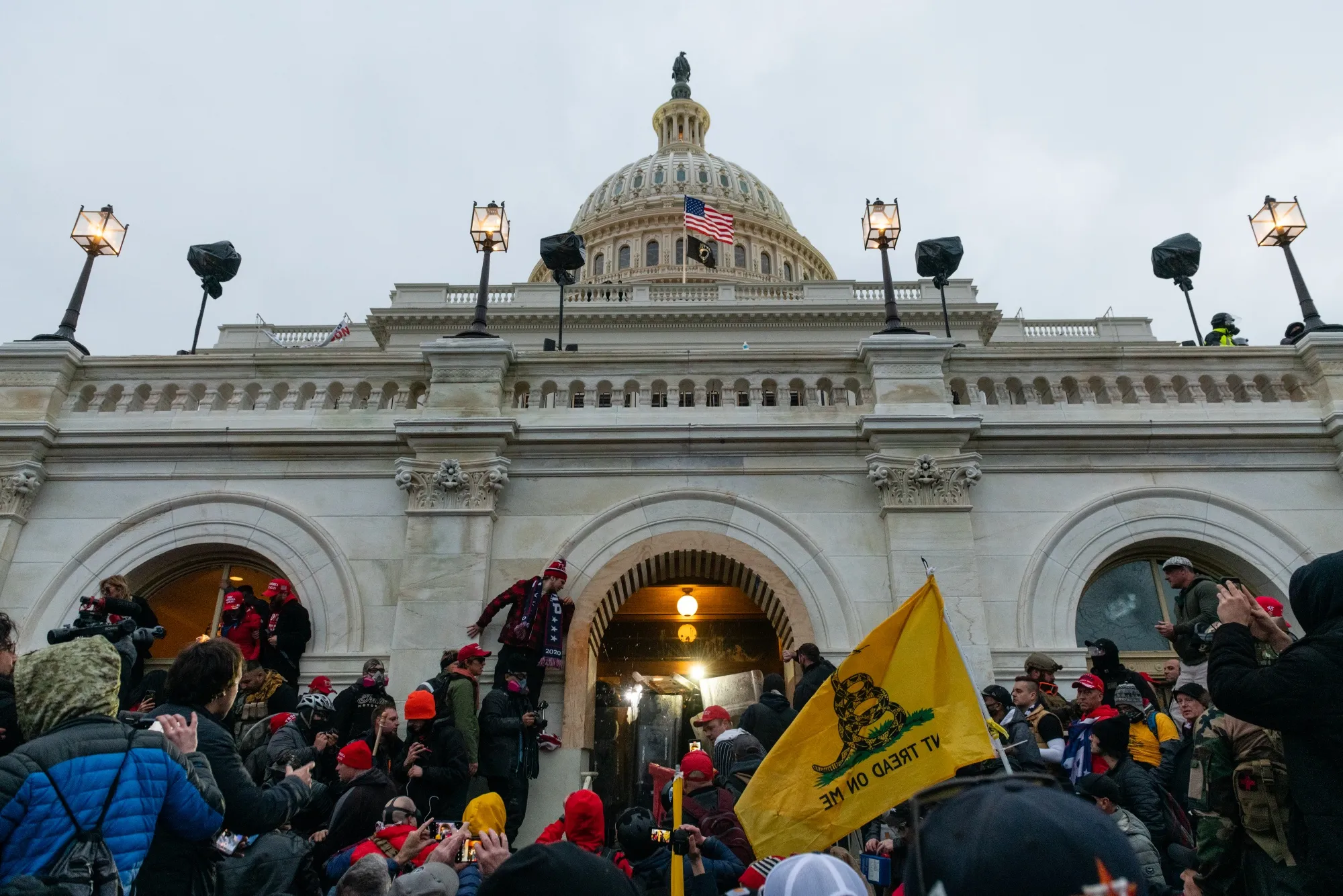 Demonstrators clash with law enforcement as they attempt to enter the U.S. Capitol building during a protest in Washington, D.C., on Jan. 6.
