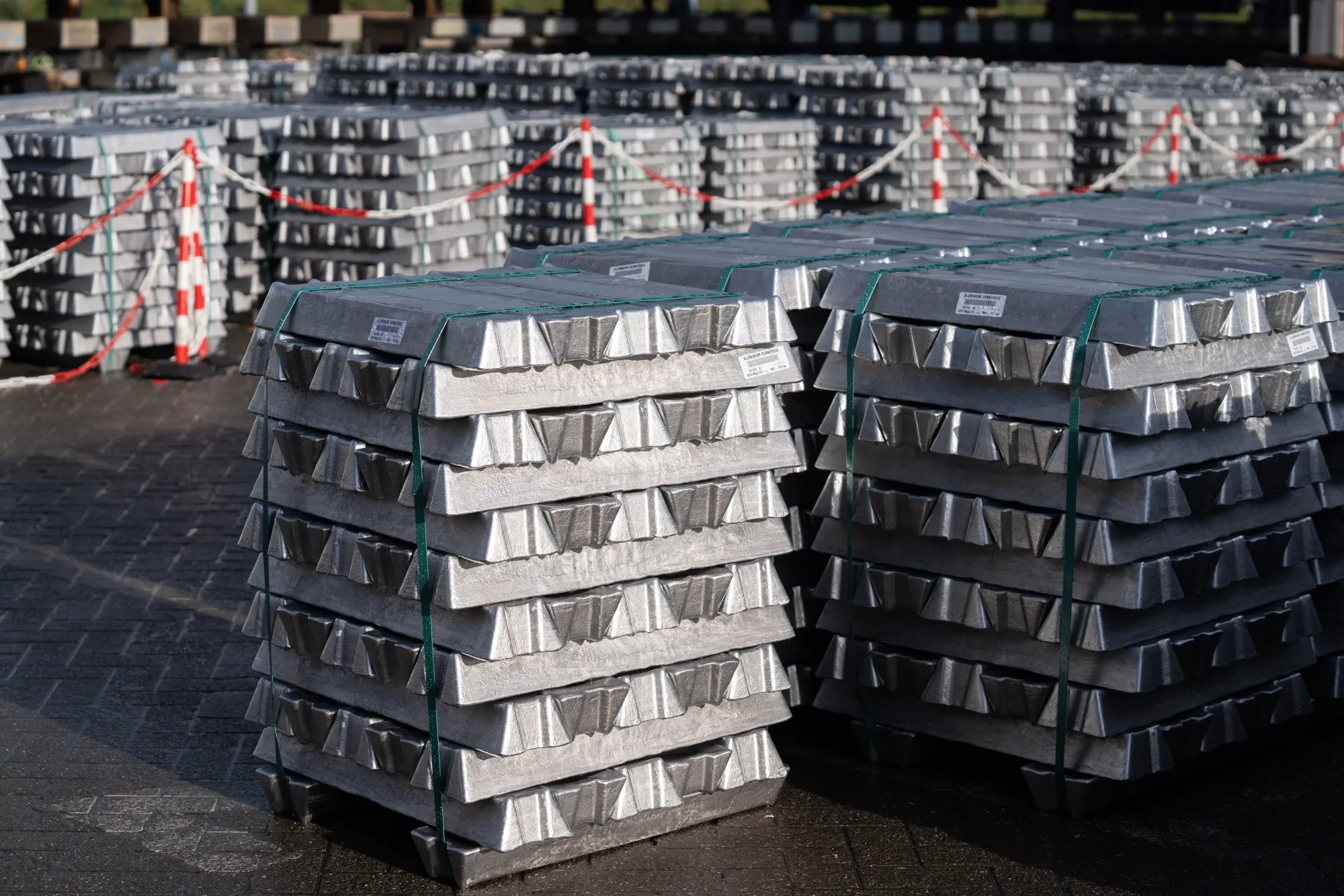 Bound aluminum ingots at a&nbsp;smelter in Dunkirk, France.