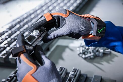 ProGlove, developed by Workaround, is an “intelligent” glove that uses chips to power a simple display on the wrist. If the person wearing the glove completes an assembly task correctly, a large green check mark appears.