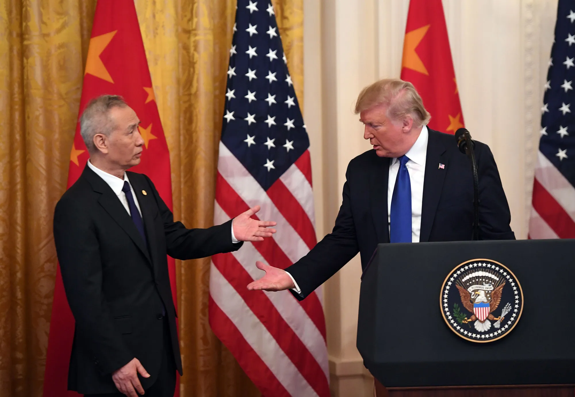 Donald Trump during a press conference with China’s Vice Premier Liu He&nbsp;before they sign a trade agreement on Jan.&nbsp;15.
