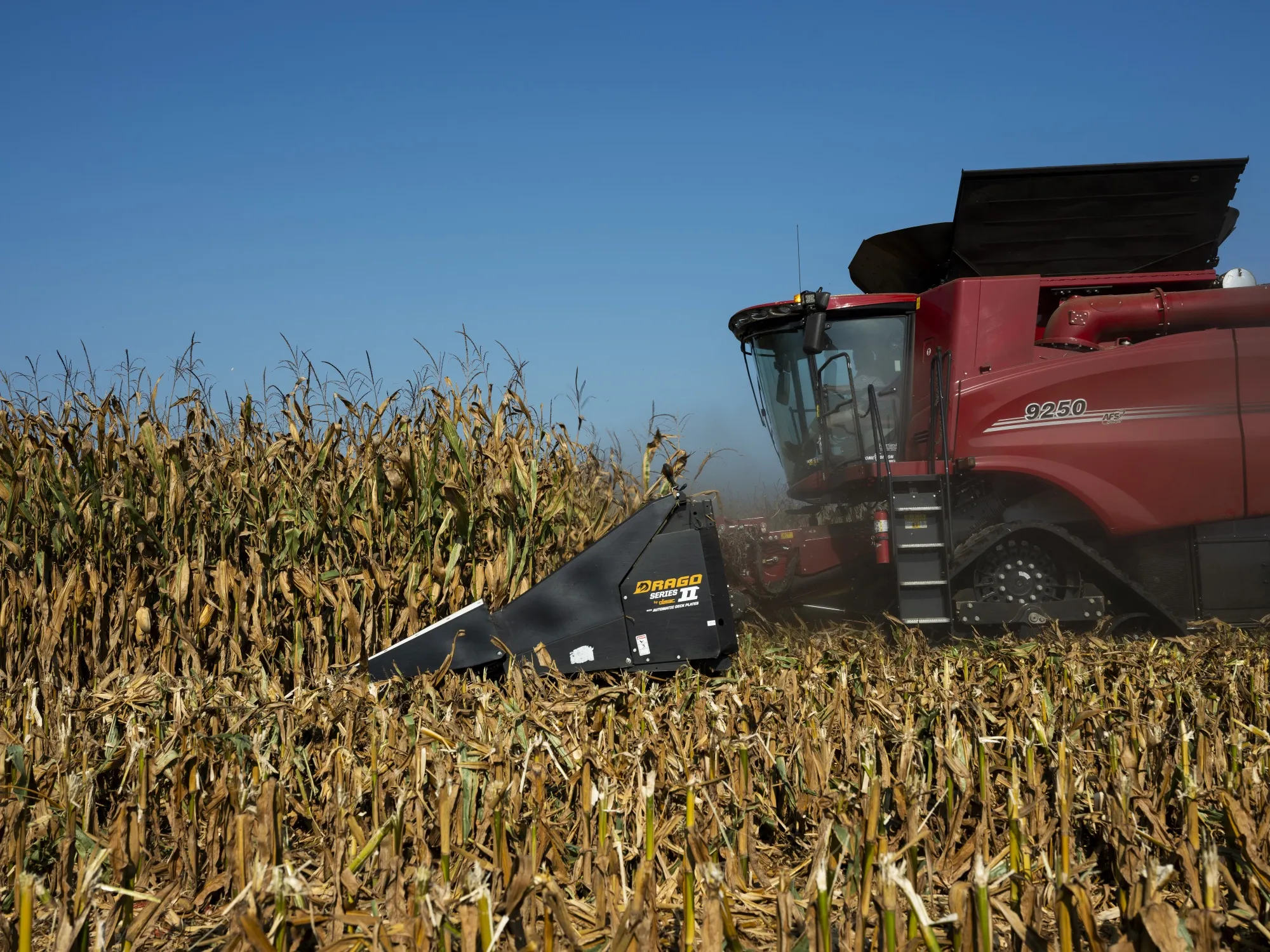 A combine harvester during a corn harvest in Crawfordsville, Arkansas.