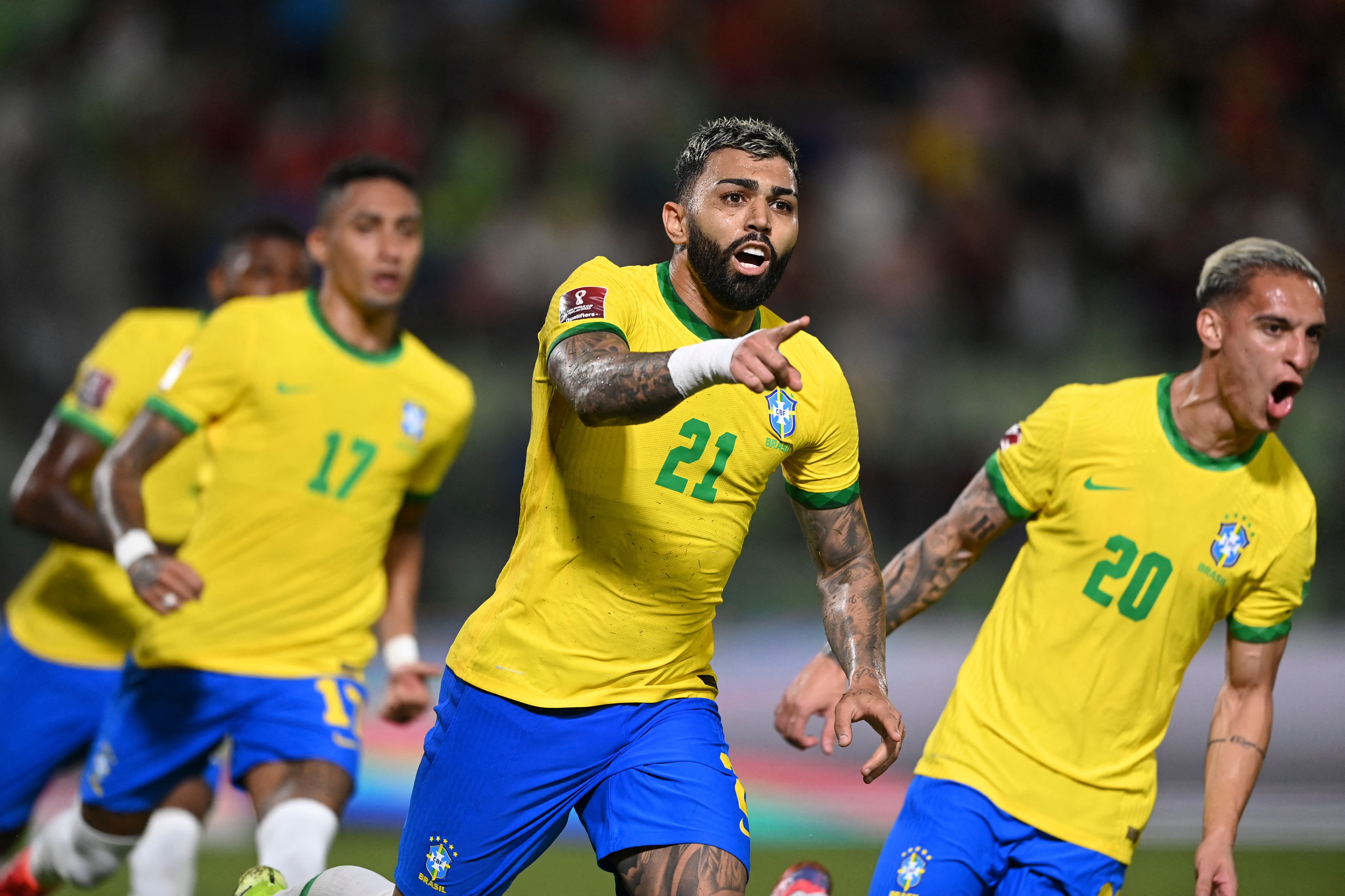 The Brazilian team during South American qualification football match for the FIFA World Cup Qatar 2022 in Caracas on October 7.