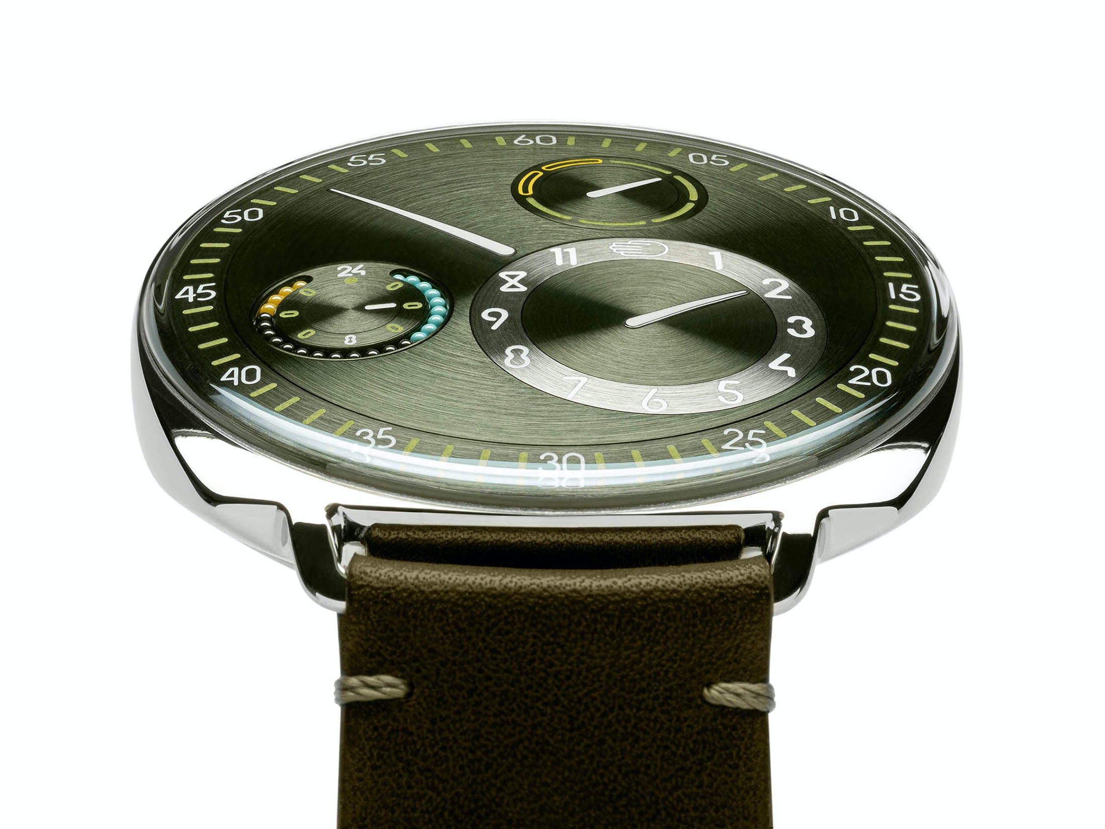 ressence adds multicolor discs to hours, minutes and seconds of its TYPE 1°  M watch