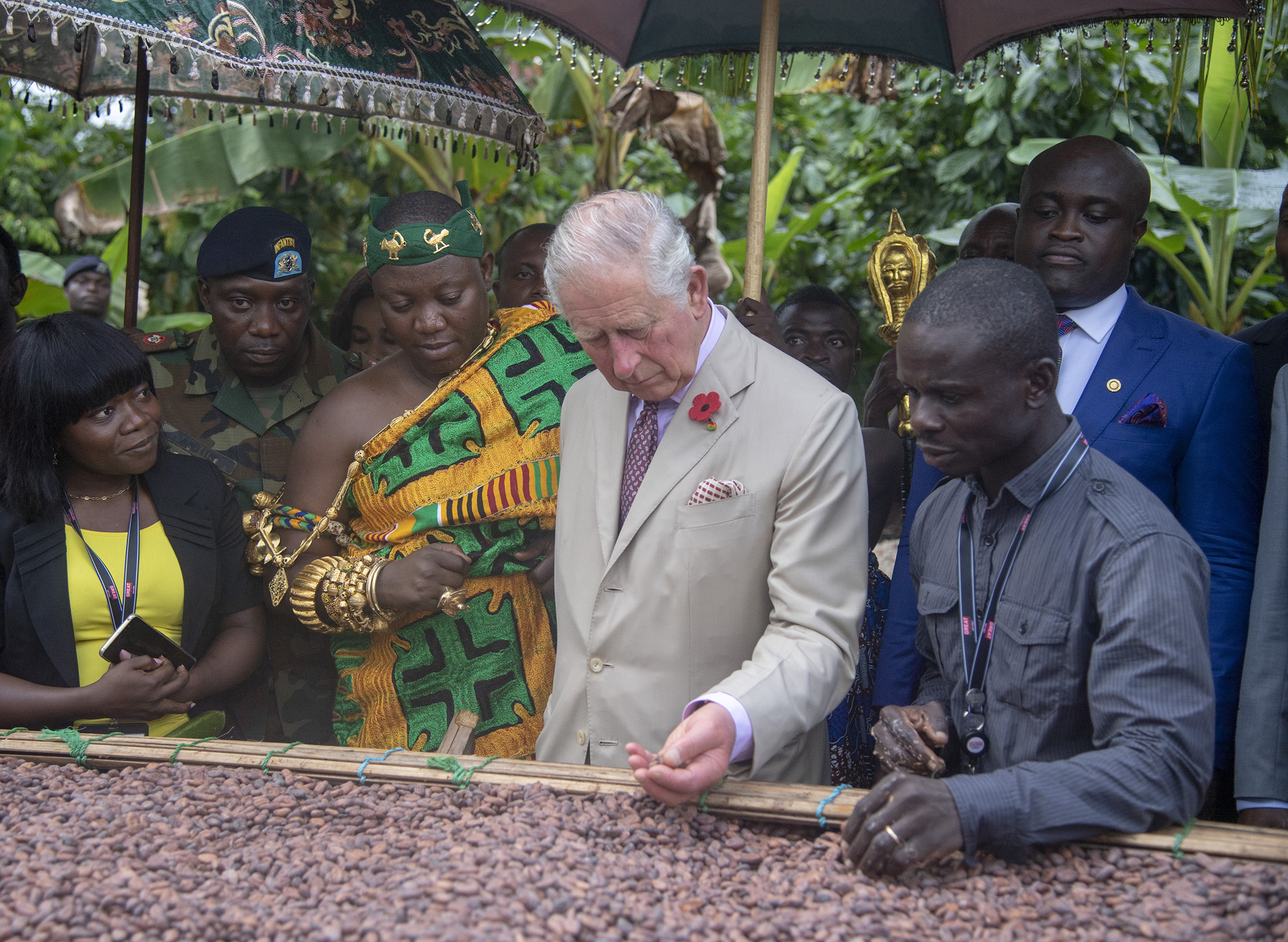 Prince Charles tours a Cocoa Farm in Kumasi, Ghana in 2018. 