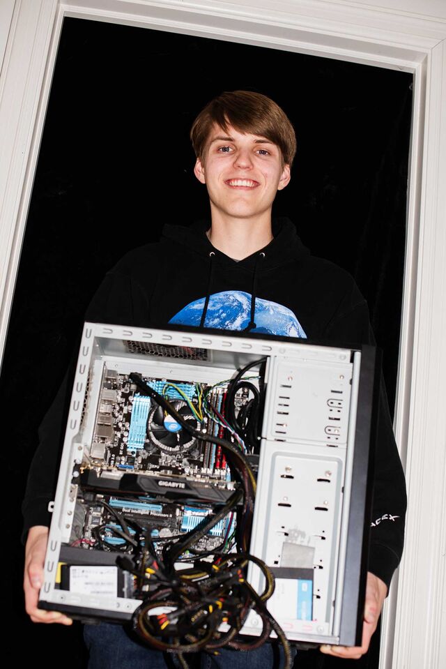 Farritor in his parents’ basement in Lincoln, Nebraska, in January 2024.