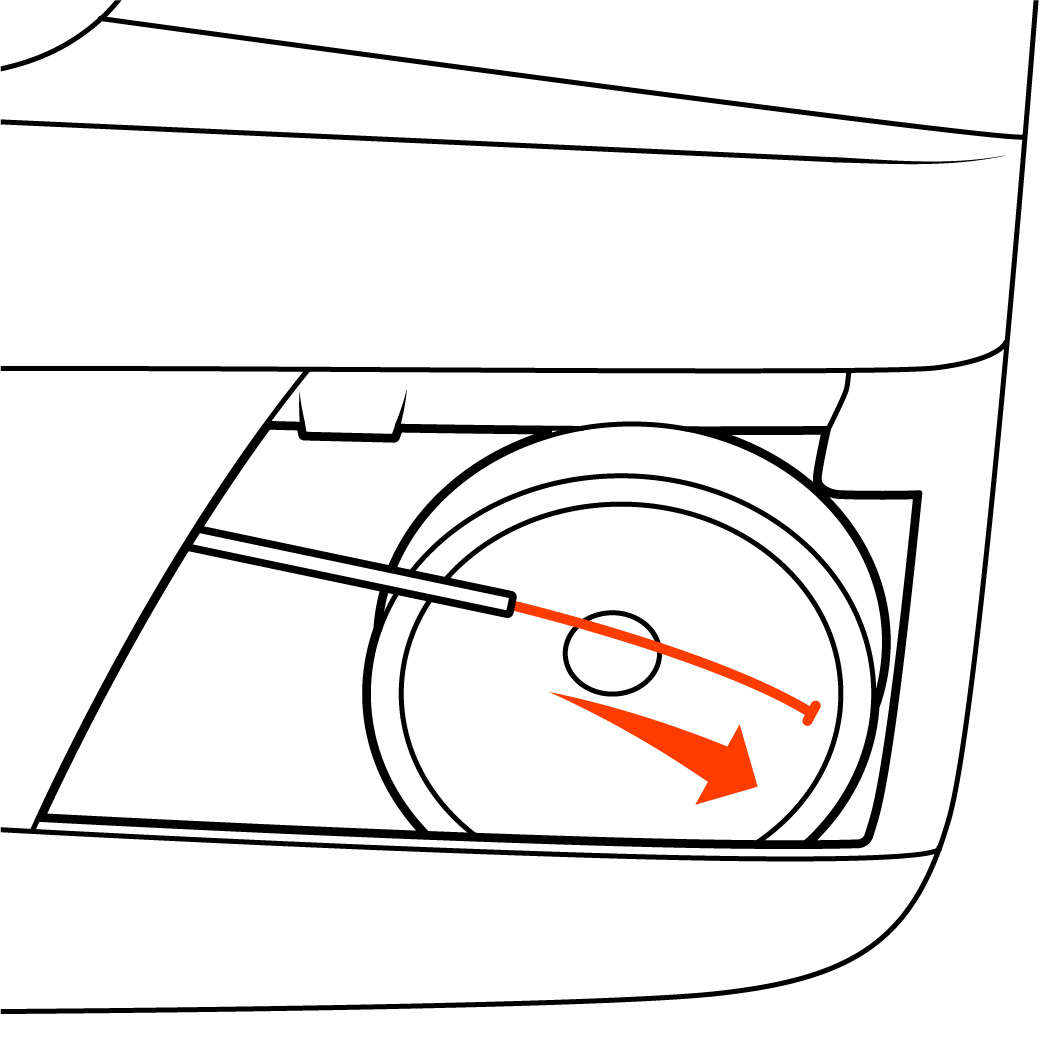 Close up view of the manual release cable