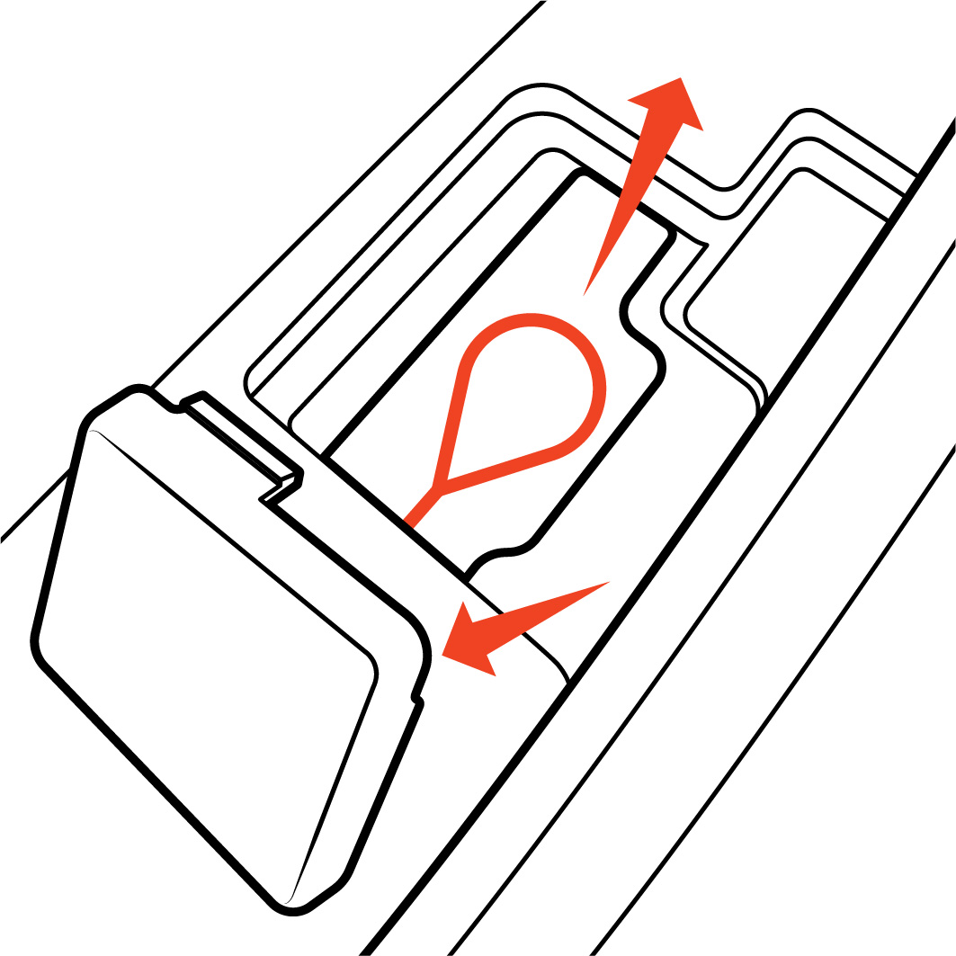 Close up view of the manual release cable and compartment door