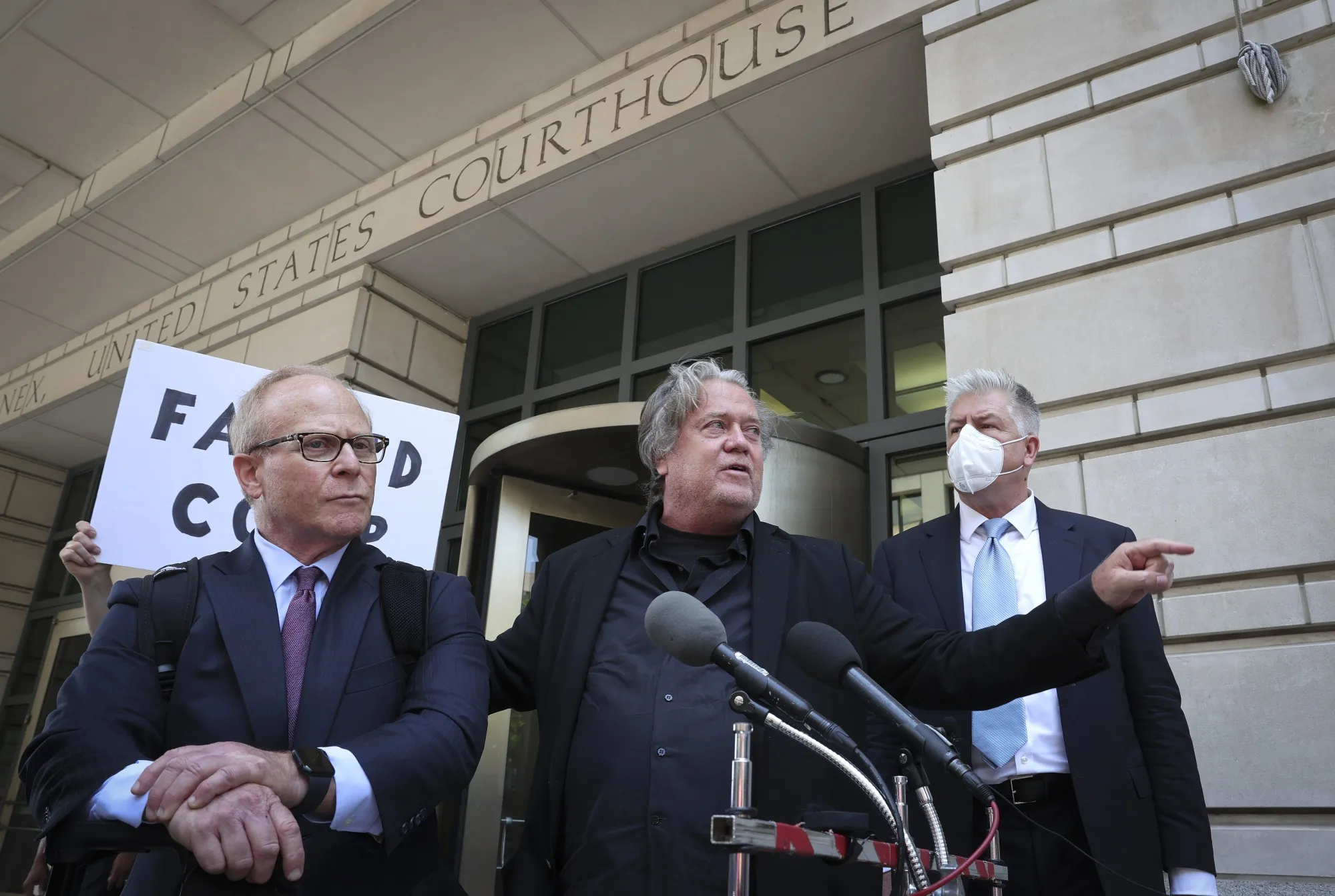L-R Robert J. Costello, Steve Bannon and&nbsp;David Schoen on&nbsp;June 15&nbsp;in Washington, DC.