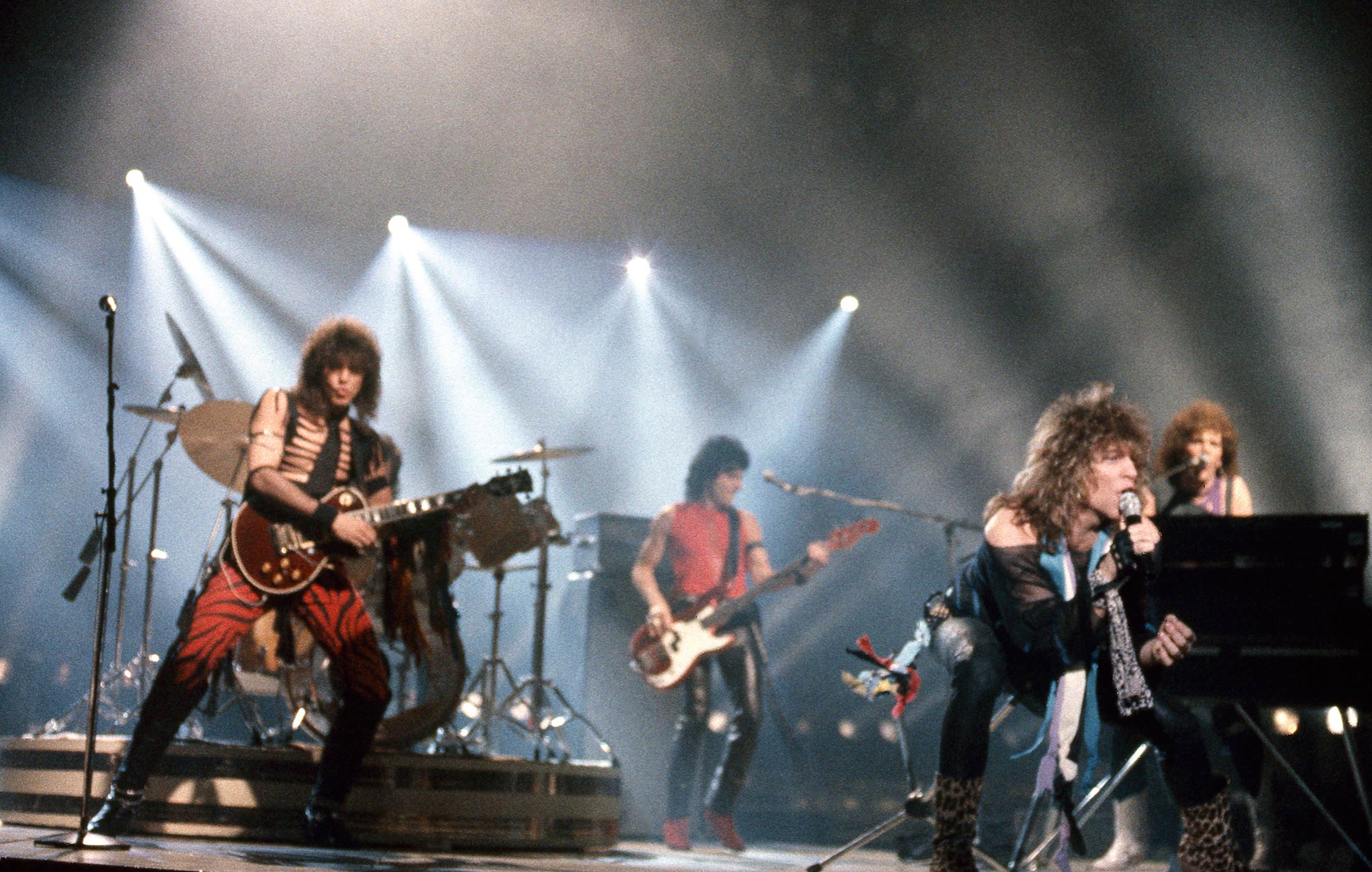 Bon Jovi performing on stage in Los Angeles.