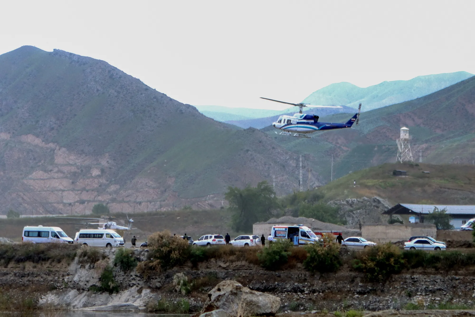 The helicopter carrying Ebrahim Raisi taking off at the Iranian border with Azerbaijan on May 19.