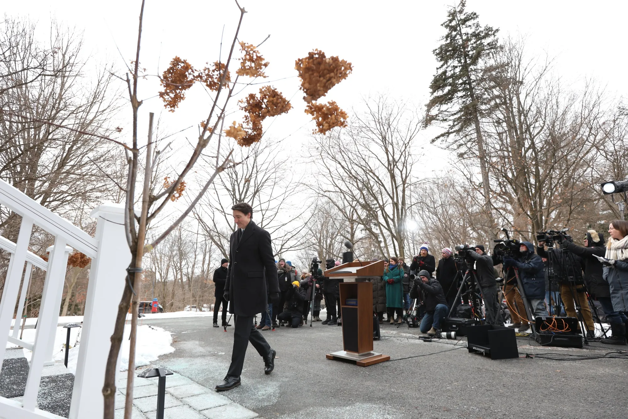 Justin Trudeau, Canada’s prime minister, departs after announcing his resignation at a news conference in Ottawa.