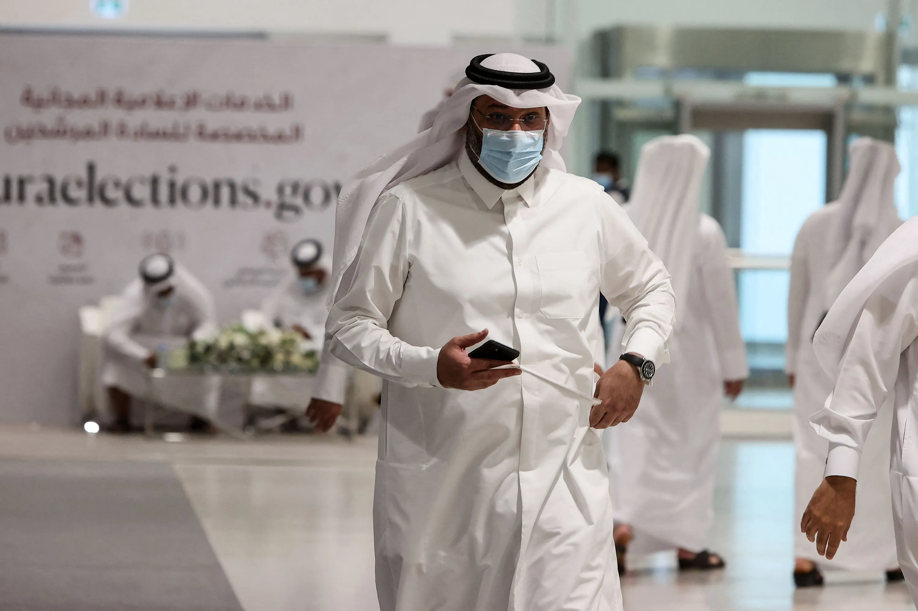 Candidates register to run as members of the Shura Council, ahead of the election in Doha, Qatar, on Aug. 22.