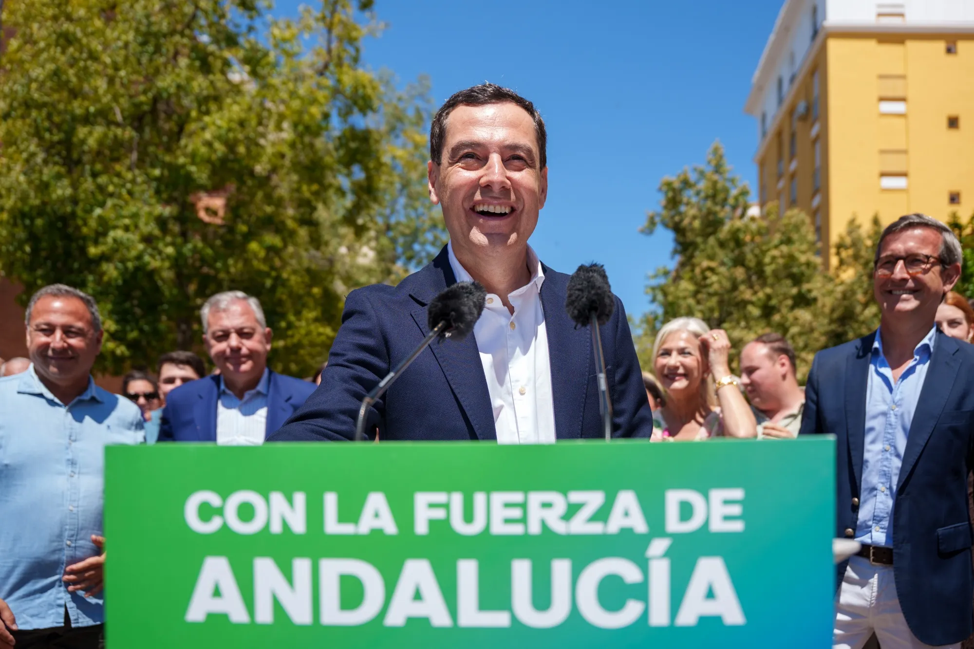 Juanma Moreno speaks at an event in Seville, Andalusia, Spain on May 15.