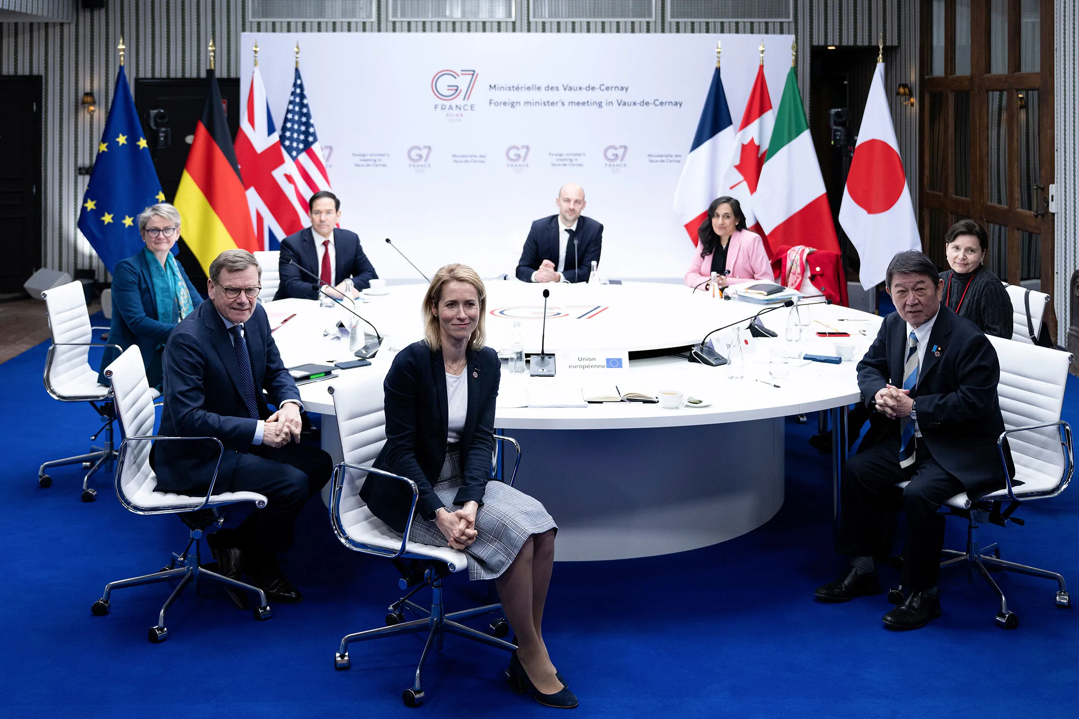 The G-7 foreign ministers and the EU’s representative on Friday in Cernay-la-Ville, France.