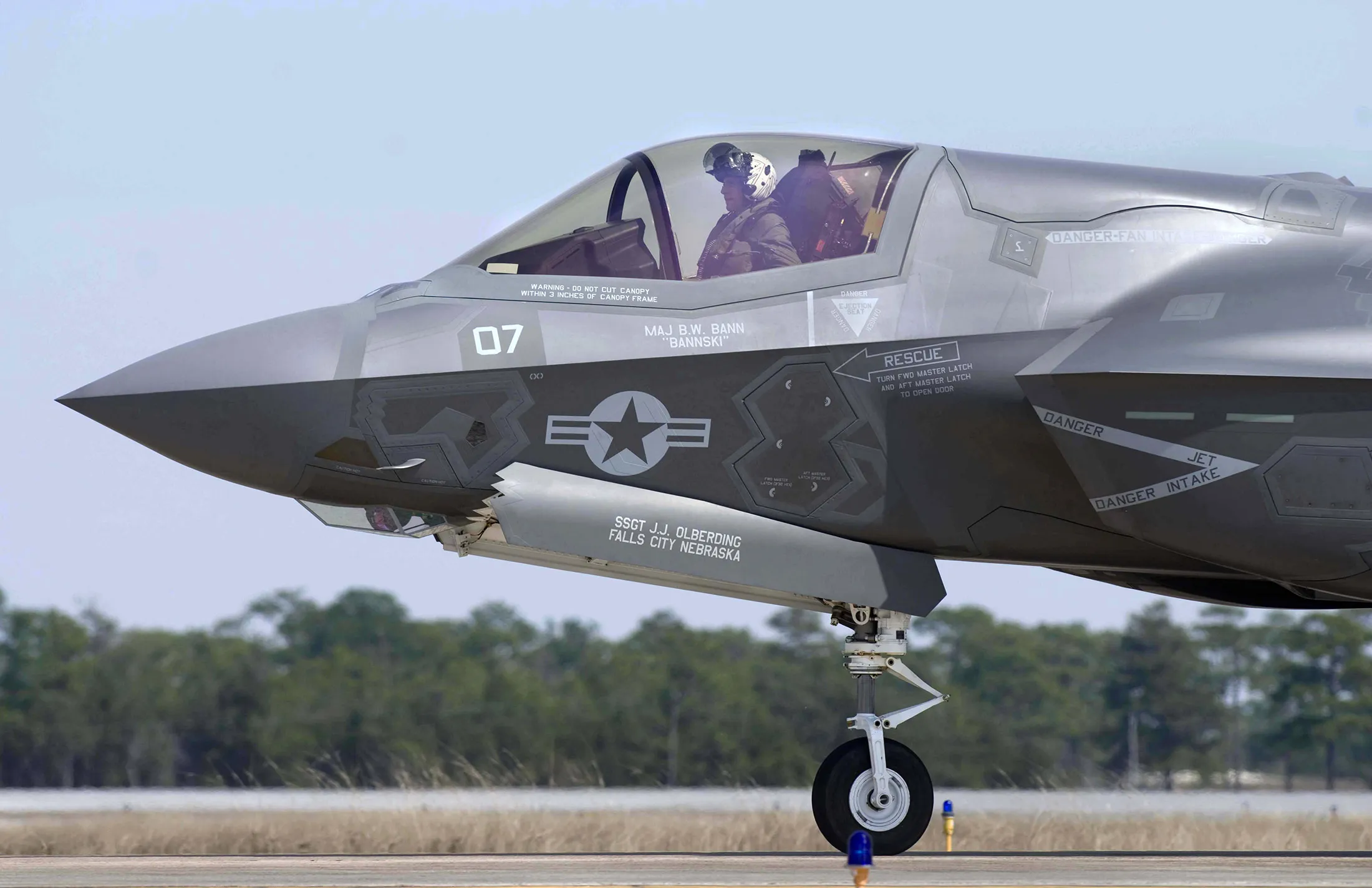 An F-35B aircraft at Eglin Air Force Base, in Fort Walton Beach, Fla., on Feb. 25, 2014.
