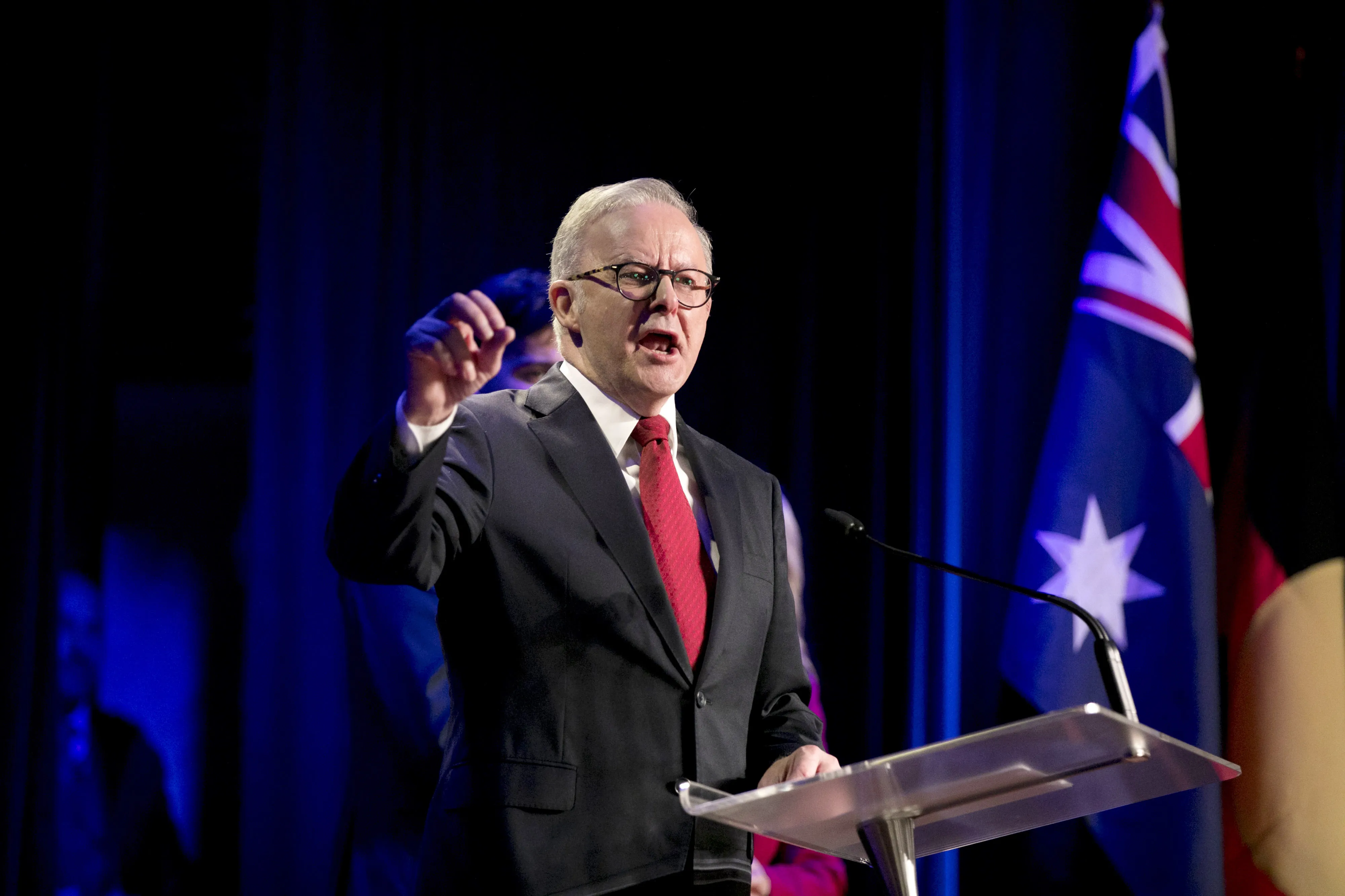 Anthony Albanese speaks at the Labor Party election night event in Sydney on May 3.