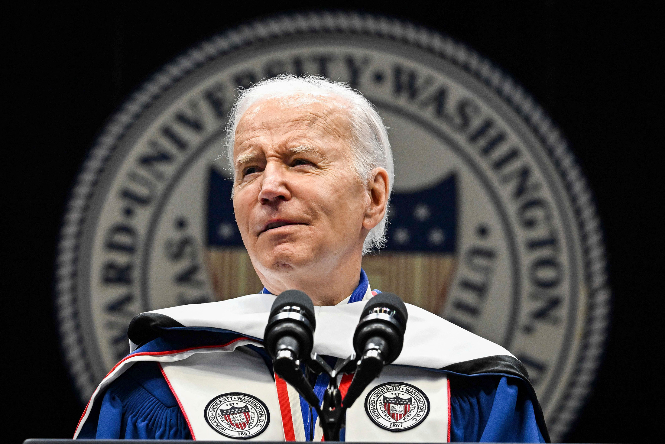 President Joe Biden delivers the commencement address during the Howard University graduation ceremony at Capitol One Arena in Washington, DC, on May 13.