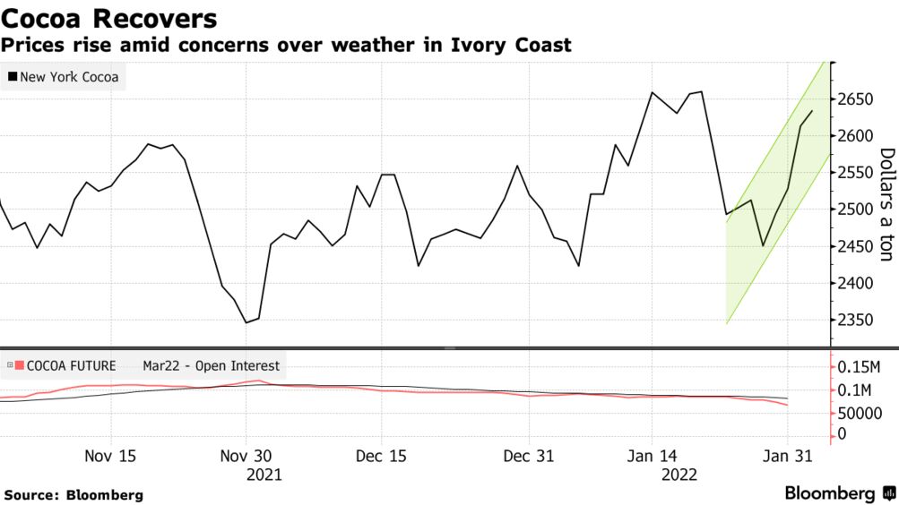 Prices: Cocoa Extends Gains as Ivory Coast Heat Raises Supply Concerns - Bloomberg