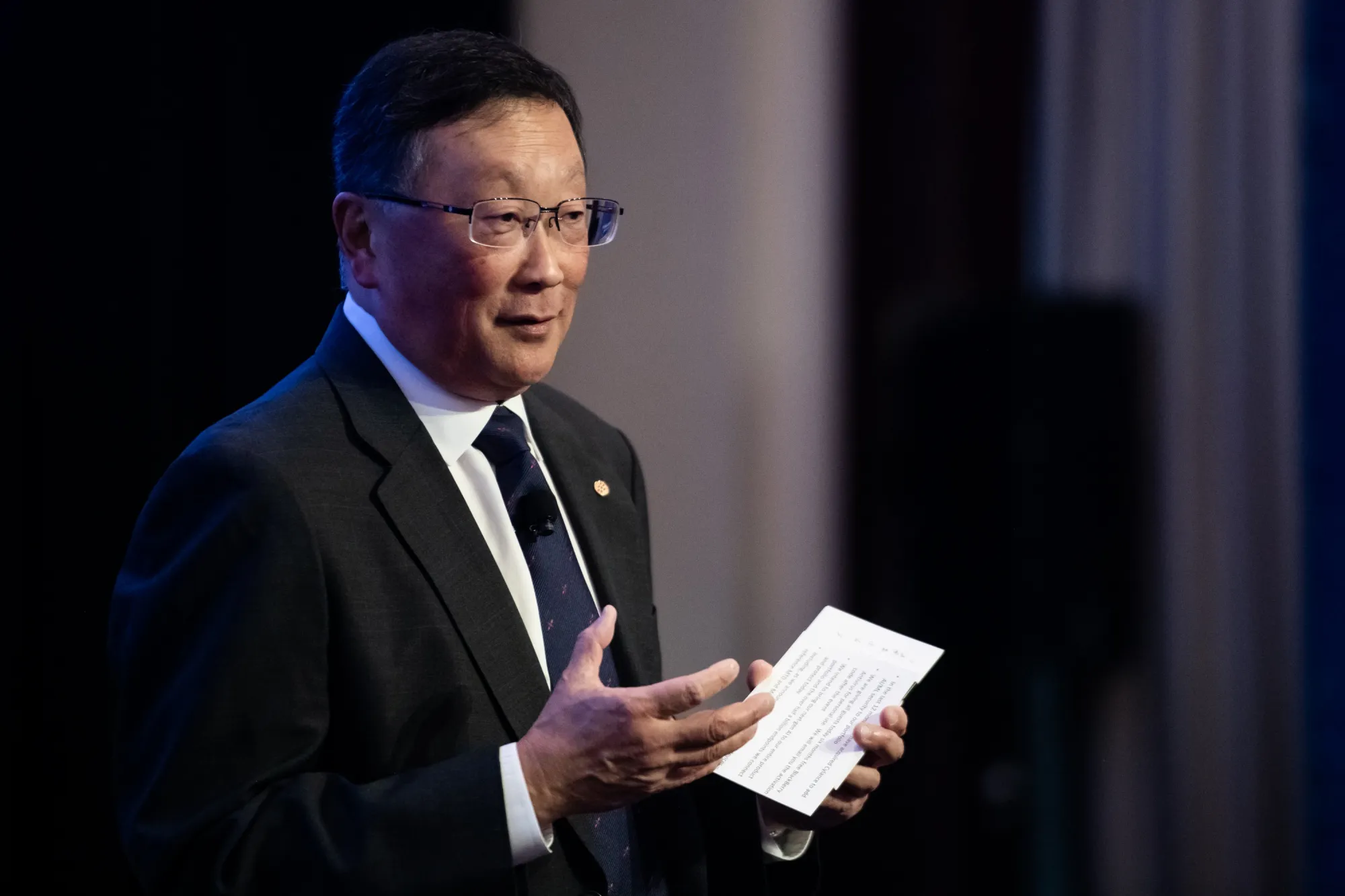 John Chen, chairman and chief executive officer of BlackBerry Ltd., speaks during a BlackBerry Cybersecurity event in New York in 2019