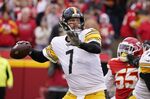 Pittsburgh Steelers quarterback Ben Roethlisberger throws during the first half of an NFL football game against the Kansas City Chiefs Sunday, Dec. 26, 2021, in Kansas City, Mo. (AP Photo/Ed Zurga)