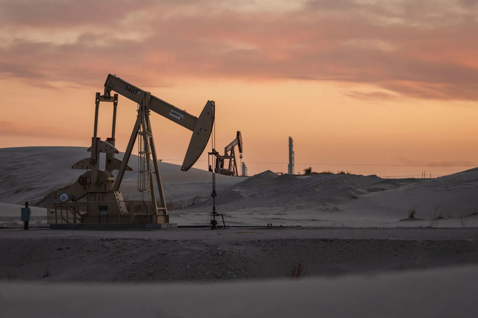 Oil pumpjacks near Crane, Texas.