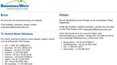 Business Wire error page.