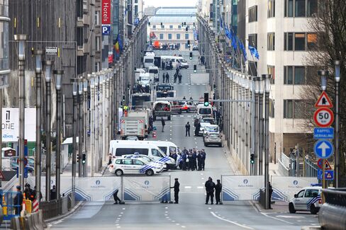 Security forces outside Maelbeek metro station on March 22.