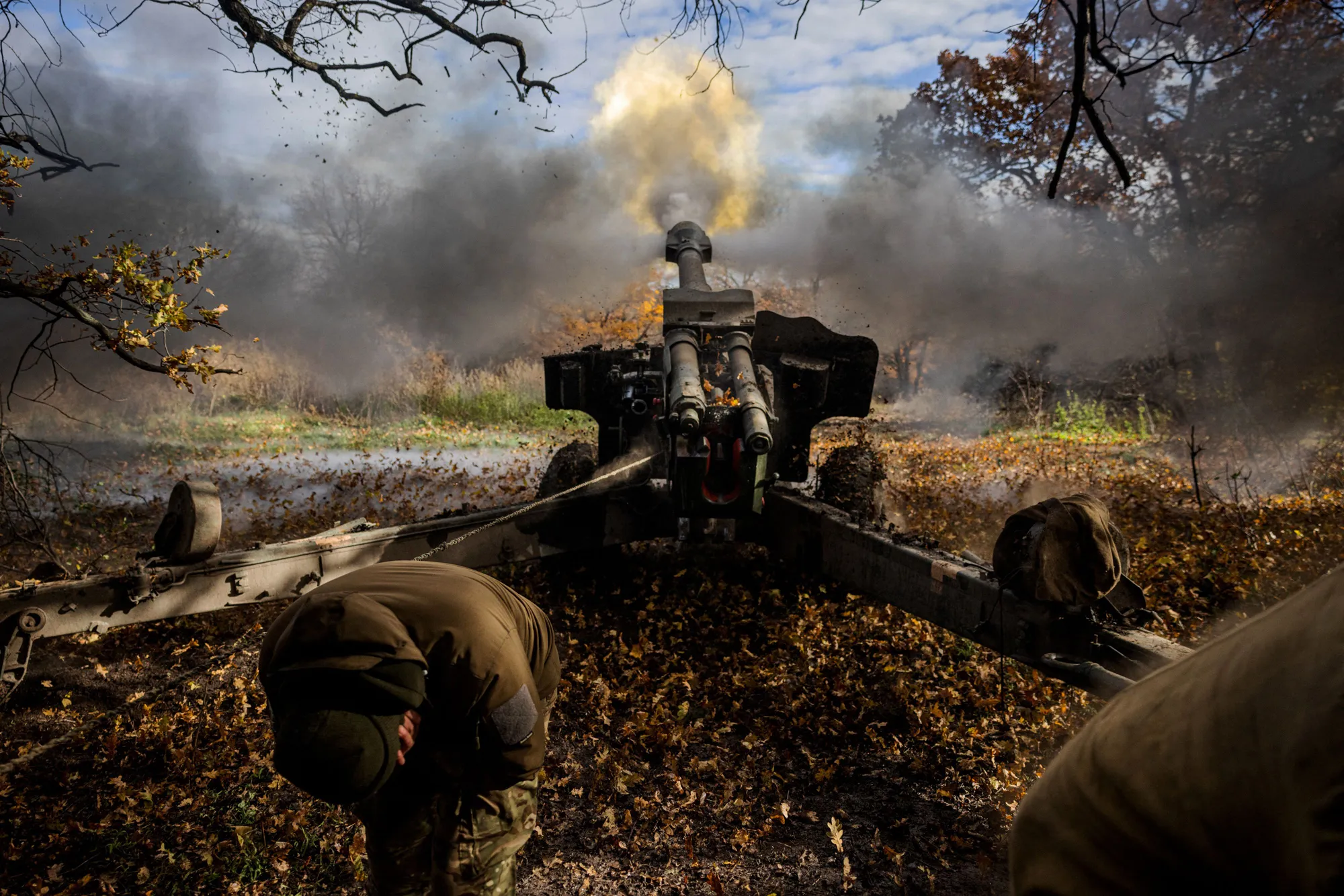 Ukrainian artillery fire on Russian positions, in Bakhmut, Ukraine.