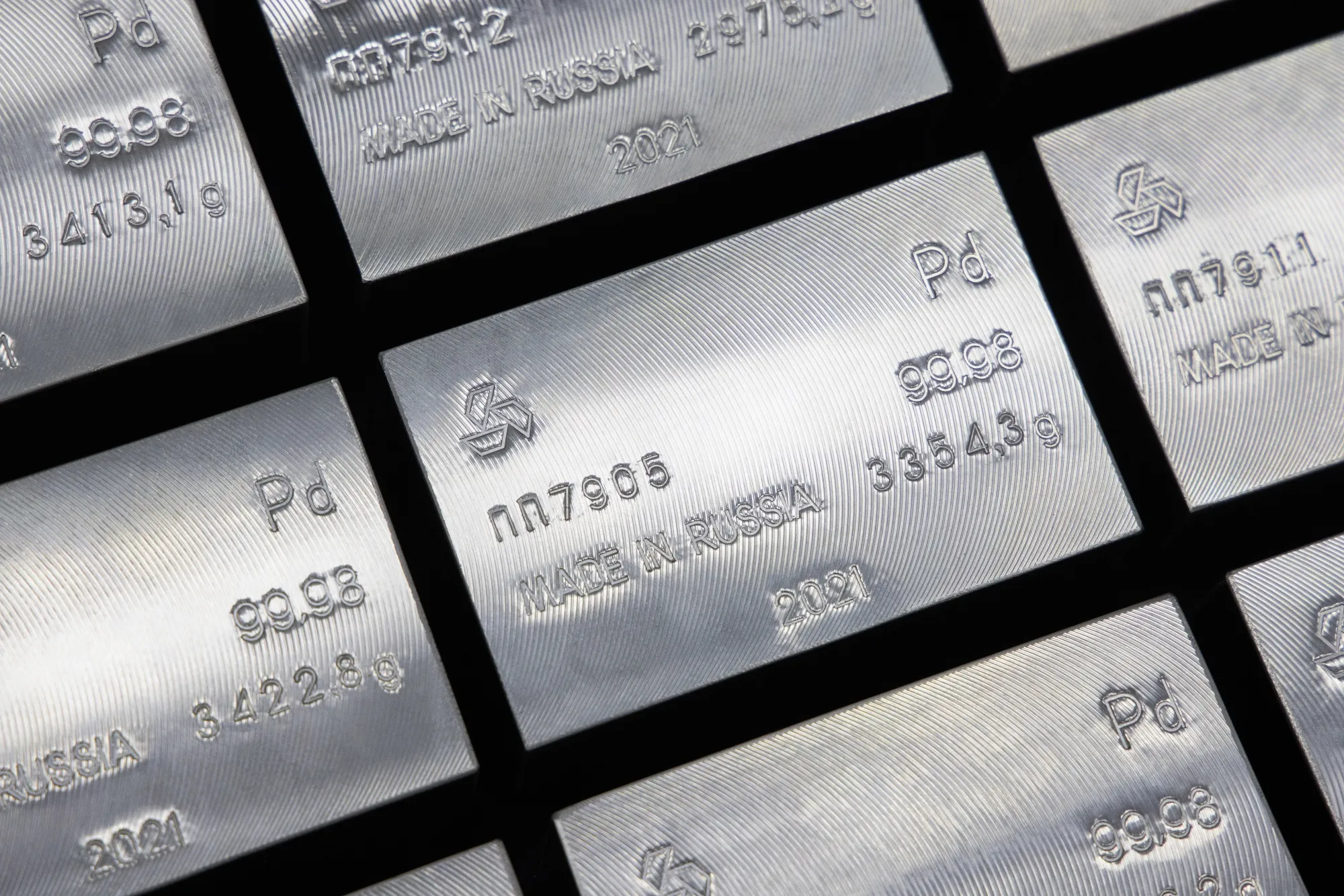 Palladium ingots at a plant in Kasimov, Russia.