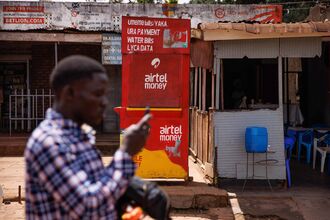 An Airtel Uganda Ltd. mobile money kiosk.
