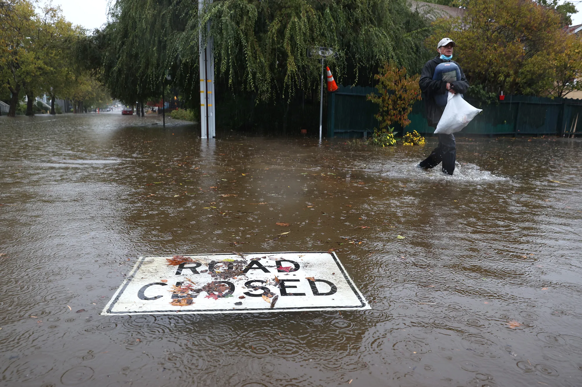 A road closed sign floats on a flooded street in San Rafael, California&nbsp;on Oct.&nbsp;24.&nbsp;
