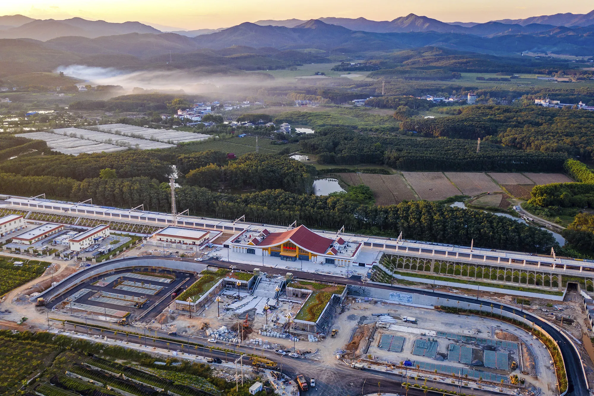 Ganlanba railway station, one of the stations along the China-Laos railway is under construction.