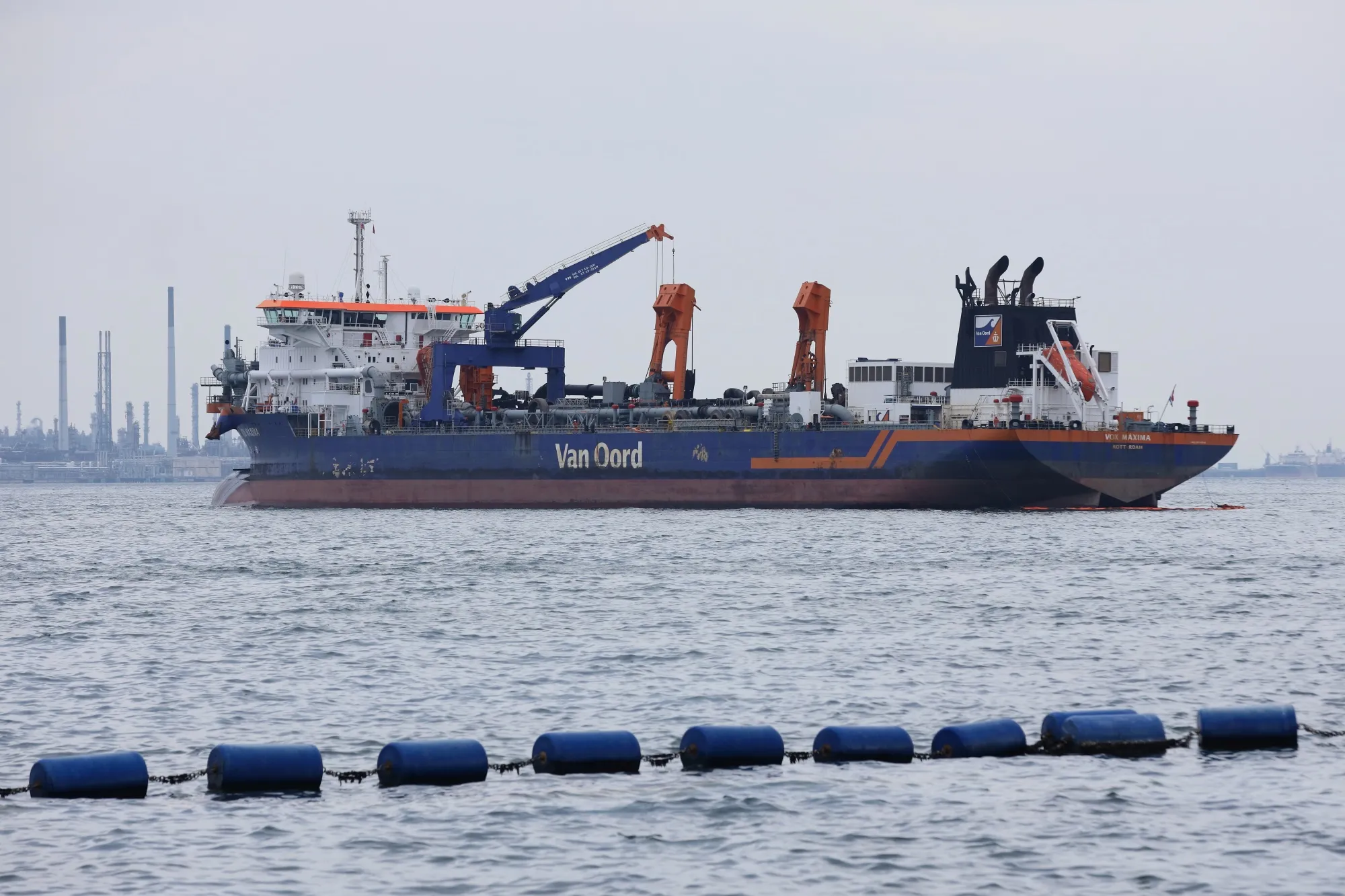 Netherlands-flagged dredger Vox Maxima anchored off the coast of Sentosa island, Singapore, on June 15.