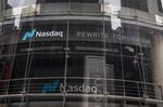 The Nasdaq Inc. logo is displayed at the Nasdaq MarketSite in the Times Square neighborhood of New York, U.S.