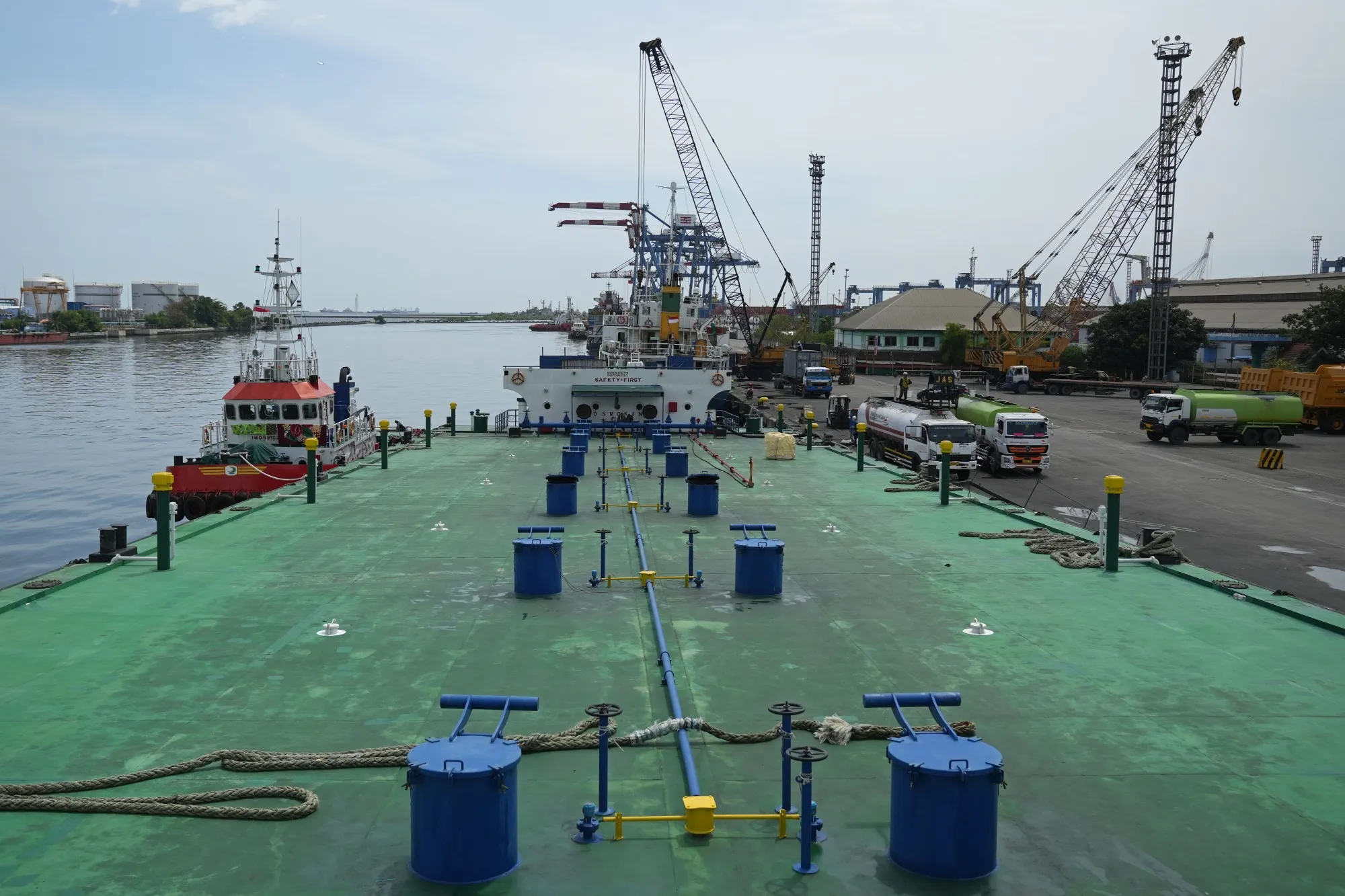 A palm oil tanker docked at Tanjung Priok Port in Jakarta on April. 26.