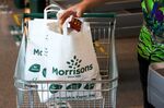 A bag of groceries at a Morrisons supermarket.