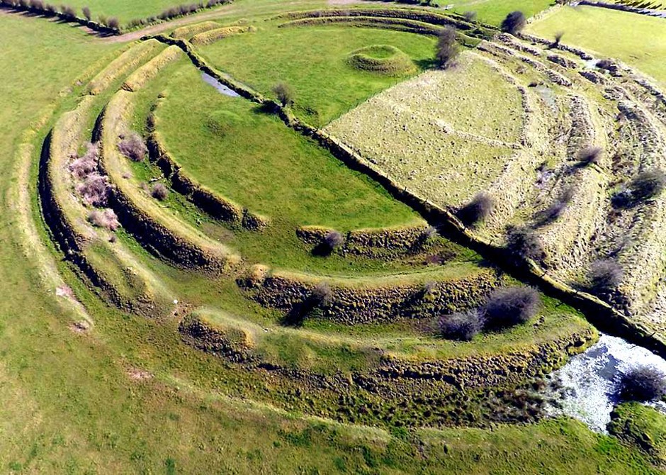A large and well-preserved ringfort, or &quot;fairy fort,&quot; at Rathrar in County Roscommon, Ireland. 