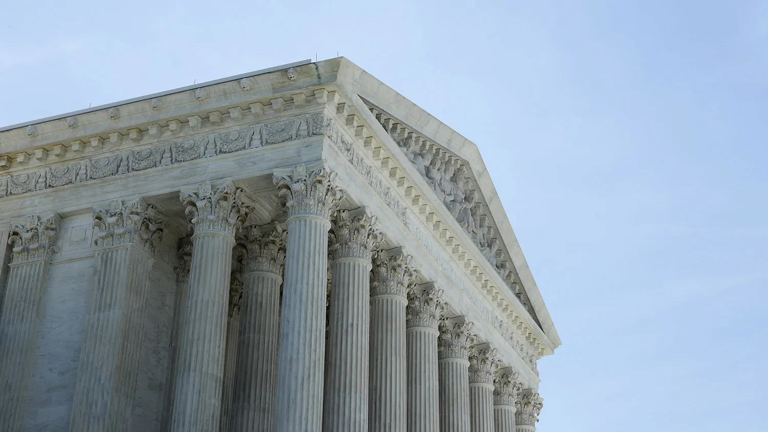 Detail image of the columns on the west front of the U.S. Supreme Court building on May 20, 2016, in Washington.
